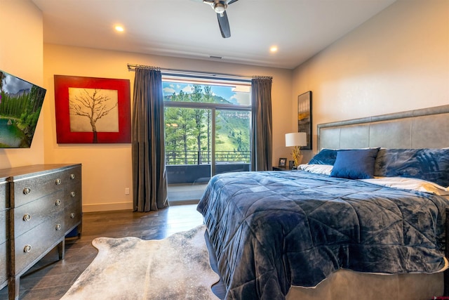 928 Twin Buttes Ave, Durango, CO 81301 - bedroom featuring access to exterior, recessed lighting, ceiling fan, and wood finished floors