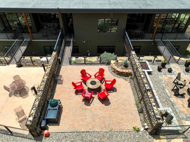928 Twin Buttes Ave, Durango, CO 81301 - view of patio / terrace featuring an outdoor fire pit and stairway