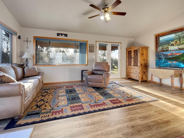 14245 Rd 21, Cortez, CO 81321 - living area with ceiling fan, lofted ceiling, and wood finished floors