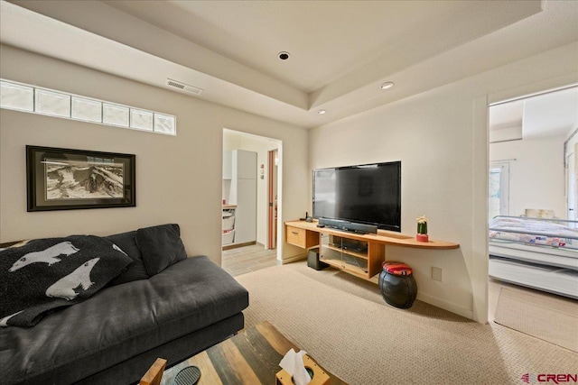 122 Juniper Rd, Ridgway, CO 81432 - living area featuring recessed lighting, a raised ceiling, and carpet