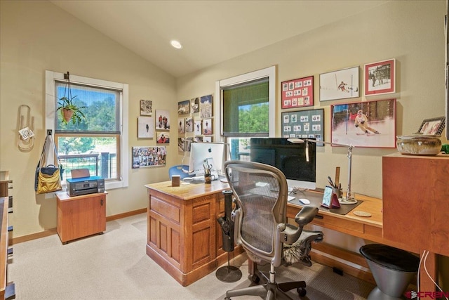 122 Juniper Rd, Ridgway, CO 81432 - office space with plenty of natural light, lofted ceiling, and light colored carpet