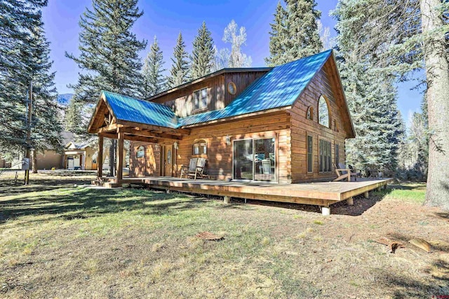 601 W Grimes Creek Rd, Bayfield, CO 81122 - rear view of property with a yard, a metal roof, and a deck
