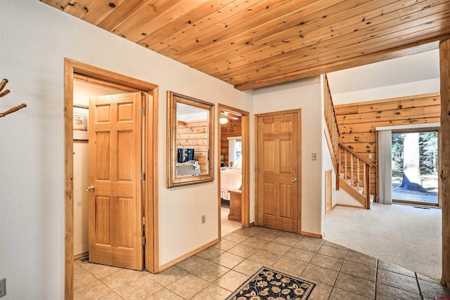 601 W Grimes Creek Rd, Bayfield, CO 81122 - entryway with stairs, light tile patterned floors, and wooden ceiling