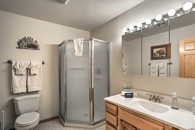 601 W Grimes Creek Rd, Bayfield, CO 81122 - full bath featuring vanity, a stall shower, a textured ceiling, and a textured wall