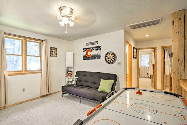 601 W Grimes Creek Rd, Bayfield, CO 81122 - game room featuring carpet flooring, a textured ceiling, and ceiling fan