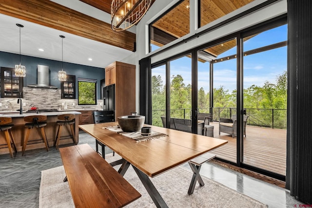 2161 Scout Ridge Rd, Durango, CO 81301 - dining area with a chandelier, recessed lighting, and beam ceiling