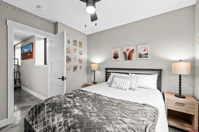 2161 Scout Ridge Rd, Durango, CO 81301 - bedroom with ceiling fan and marble finish flooring