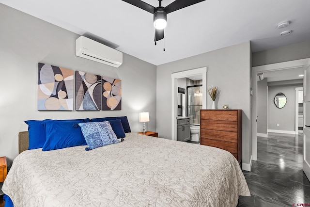 2161 Scout Ridge Rd, Durango, CO 81301 - bedroom with a wall unit AC, connected bathroom, and a ceiling fan
