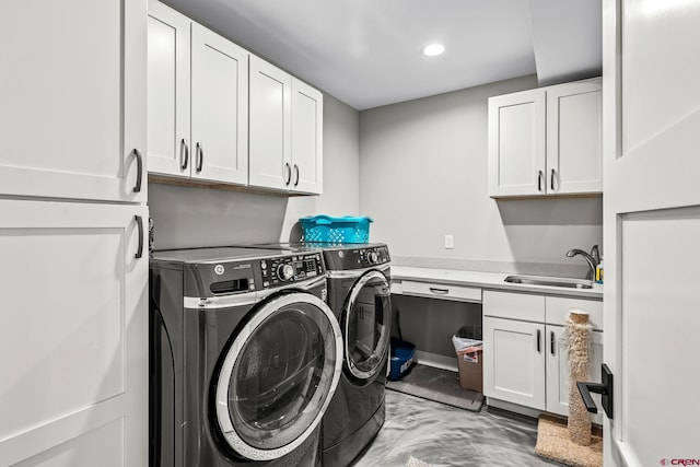 2161 Scout Ridge Rd, Durango, CO 81301 - washroom with separate washer and dryer, cabinet space, and recessed lighting