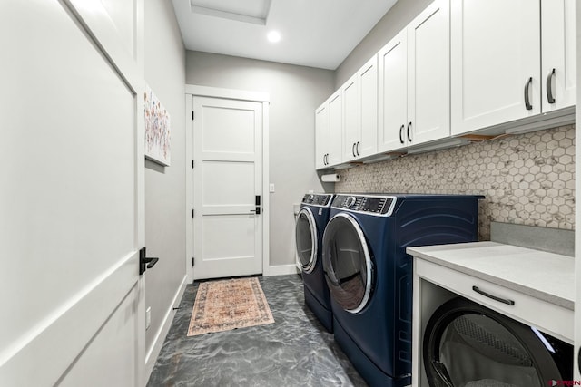 2161 Scout Ridge Rd, Durango, CO 81301 - washroom with cabinet space, washing machine and dryer, recessed lighting, and attic access
