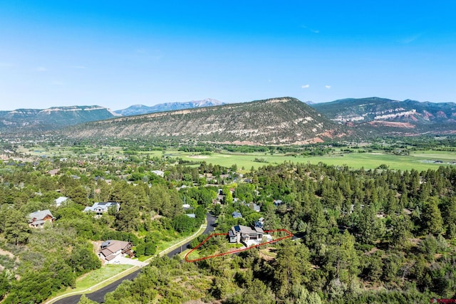 2161 Scout Ridge Rd, Durango, CO 81301 - aerial overview of property's location featuring mountains and property parcel outlined