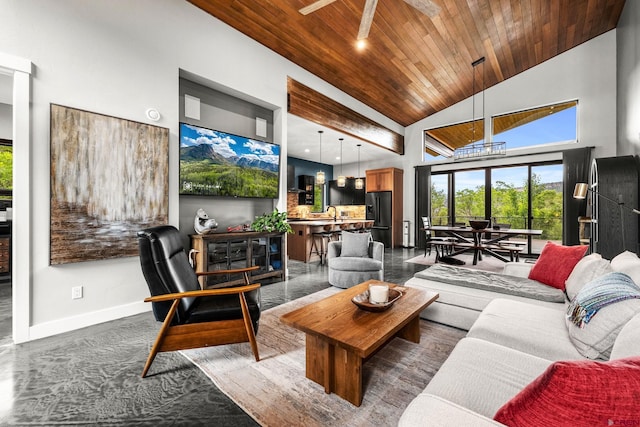 2161 Scout Ridge Rd, Durango, CO 81301 - living room with high vaulted ceiling and wooden ceiling