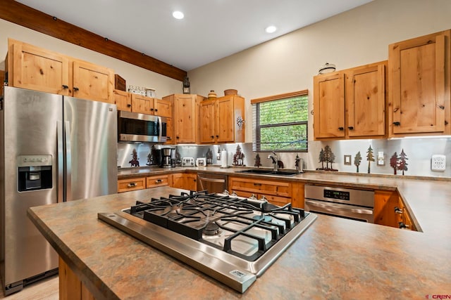 17401 County Road 501, Bayfield, CO 81122 - kitchen with stainless steel appliances, recessed lighting, and beam ceiling
