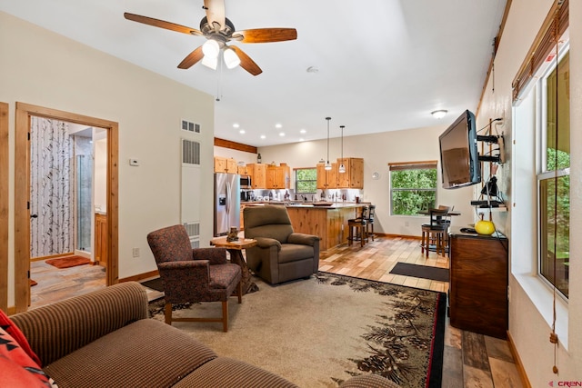 17401 County Road 501, Bayfield, CO 81122 - living room featuring light wood-style floors and a ceiling fan