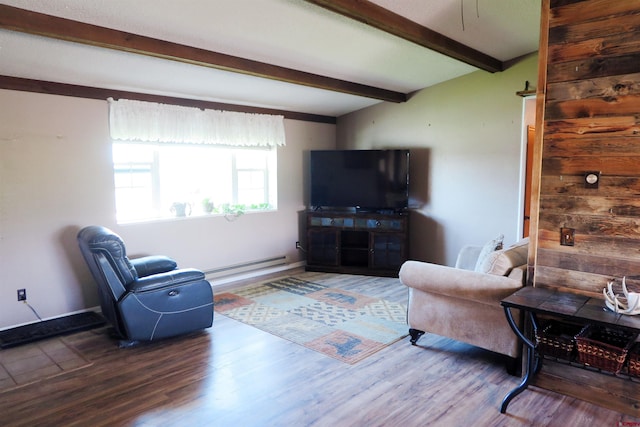 20657 Del Ray Dr, Eckert, CO 81418 - living area with beamed ceiling, a baseboard radiator, and wood finished floors