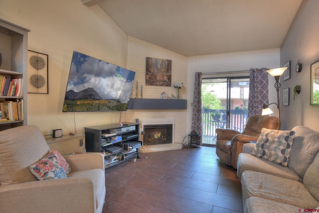 2920 Holly Ave Unit 104, Durango, CO 81301 - living room with vaulted ceiling and a brick fireplace