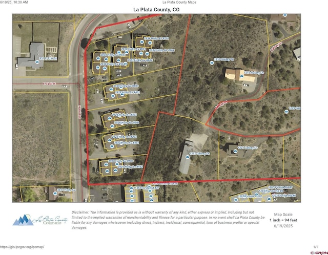 2920 Holly Ave Unit 104, Durango, CO 81301 - aerial overview of property's location with property boundaries highlighted