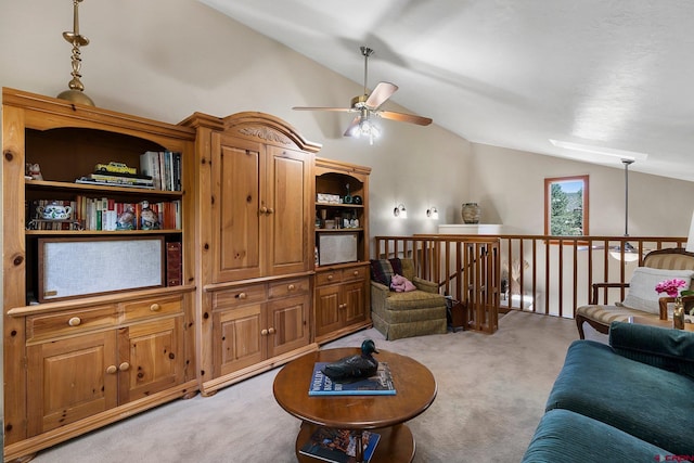20 Jenkins Dr, Durango, CO 81301 - living area featuring vaulted ceiling, light colored carpet, and ceiling fan