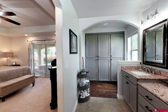 1734 Dry Creek Cir, Delta, CO 81416 - bathroom with plenty of natural light, a ceiling fan, vanity, and connected bathroom