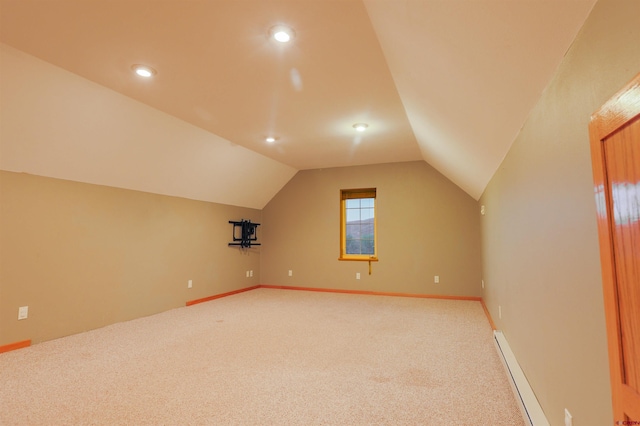 825 County Road 17, Gunnison, CO 81230 - bonus room featuring a baseboard heating unit, carpet floors, vaulted ceiling, and recessed lighting