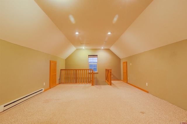 825 County Road 17, Gunnison, CO 81230 - additional living space featuring a baseboard heating unit, lofted ceiling, carpet flooring, and recessed lighting