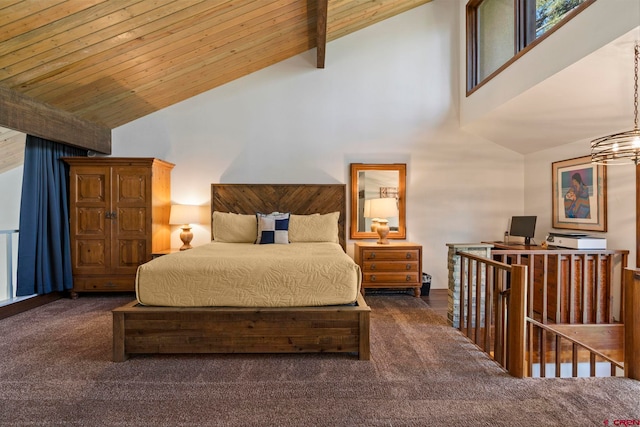 73 S Tamarron Dr Unit 822, Durango, CO 81301 - bedroom featuring carpet flooring, high vaulted ceiling, and wooden ceiling