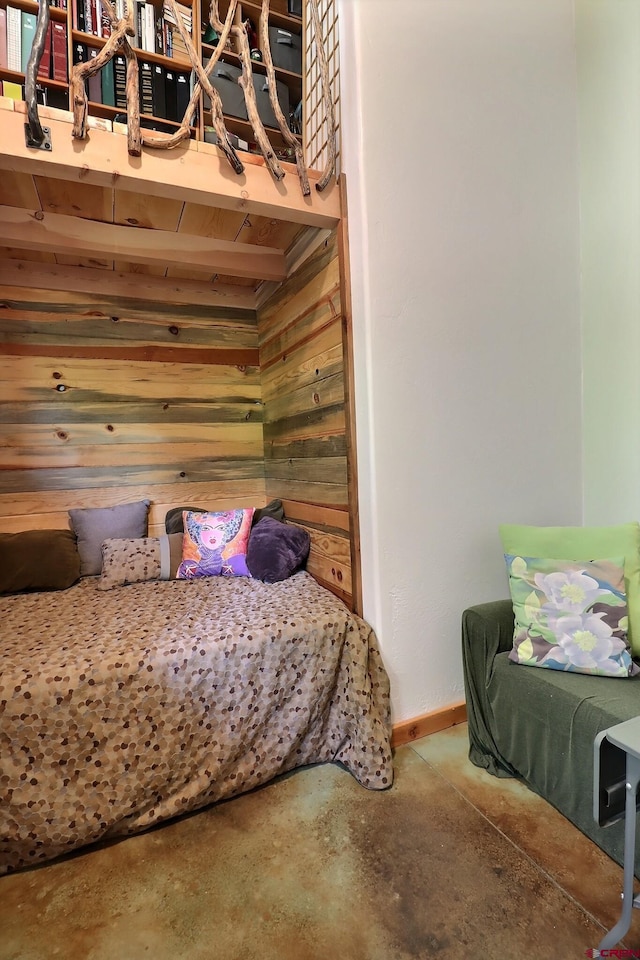 16242 Farmers Mine Rd, Paonia, CO 81428 - bedroom with concrete flooring and wood walls