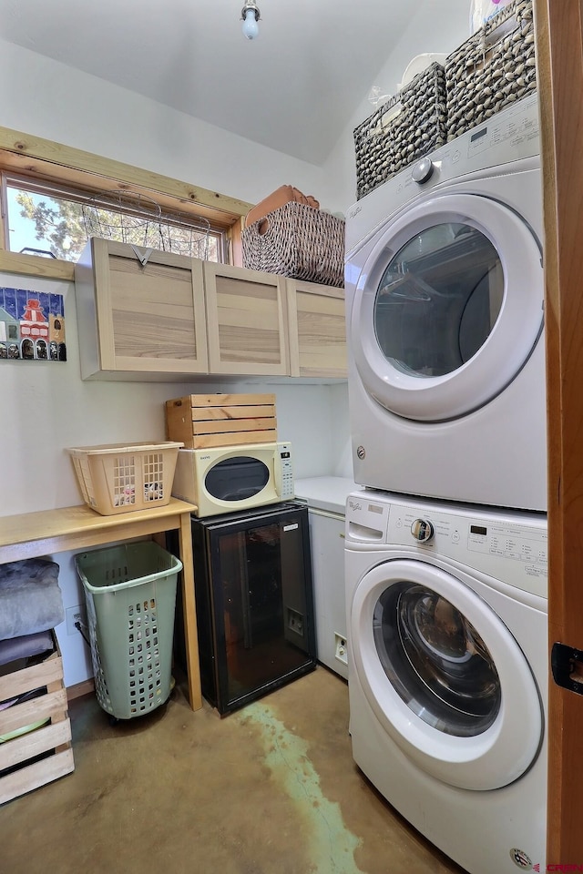 16242 Farmers Mine Rd, Paonia, CO 81428 - washroom with estacked washer and dryer and wine cooler