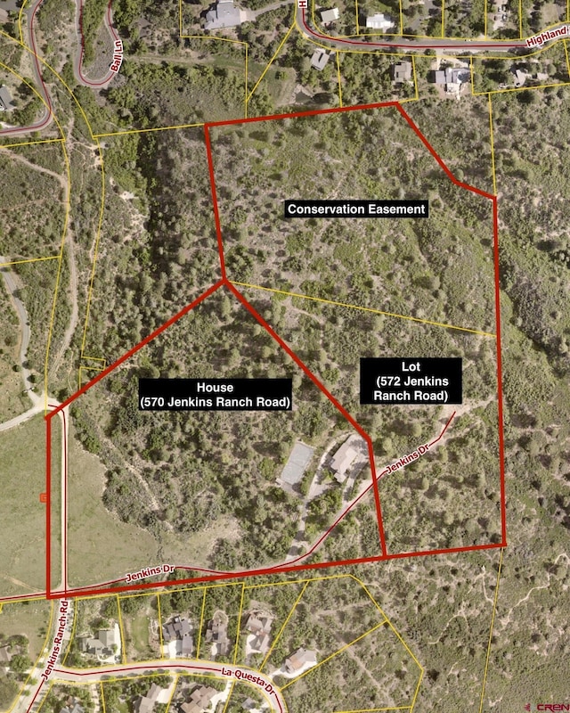 570 Jenkins Ranch Rd, Durango, CO 81301 - map / location featuring property boundaries highlighted