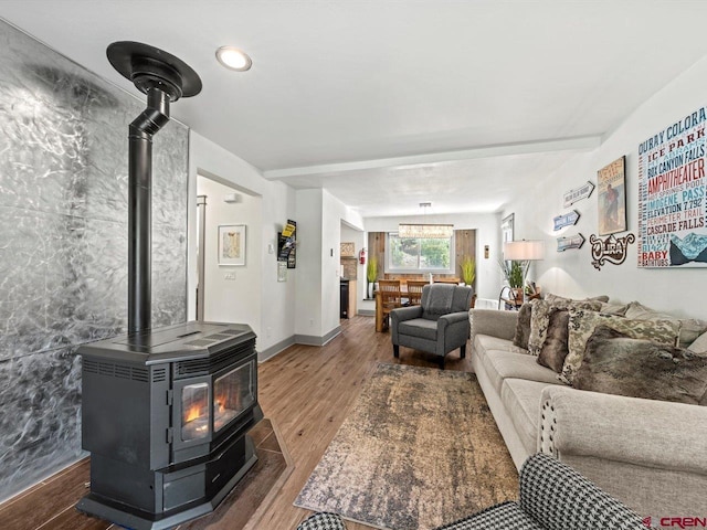 1254 Champ Ln, Ouray, CO 81427 - living room with a wood stove and wood finished floors