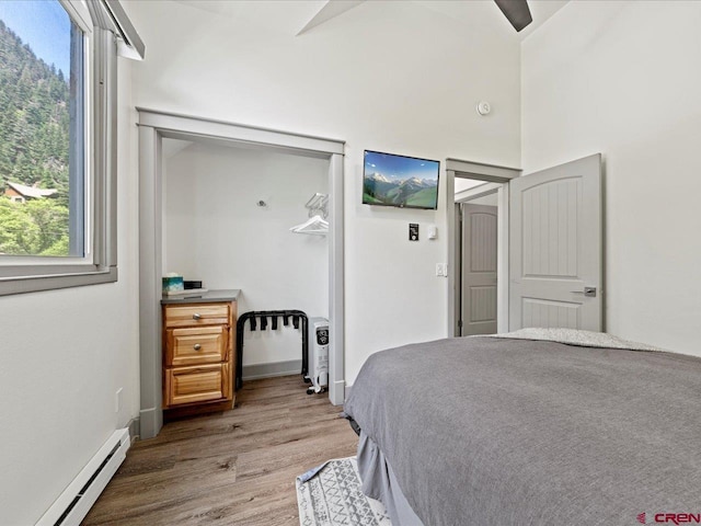 1254 Champ Ln, Ouray, CO 81427 - bedroom featuring a baseboard heating unit, light wood-style flooring, and multiple windows
