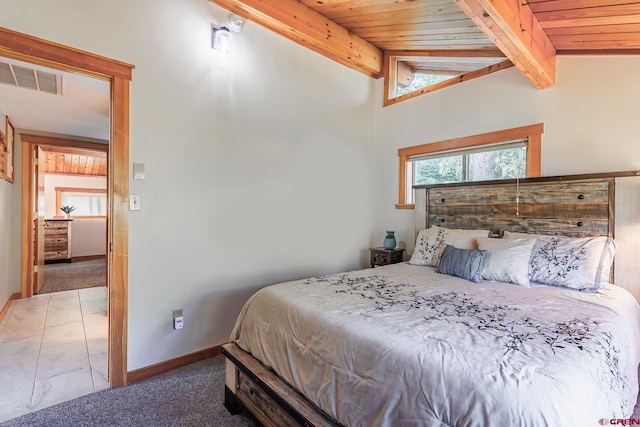 9 Los Ranchitos Dr, Durango, CO 81301 - bedroom featuring wooden ceiling, light carpet, and light marble finish floors