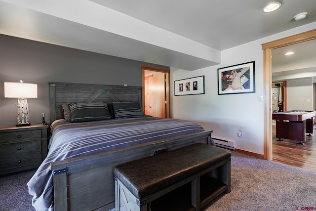 9 Los Ranchitos Dr, Durango, CO 81301 - bedroom featuring carpet flooring, baseboard heating, and recessed lighting