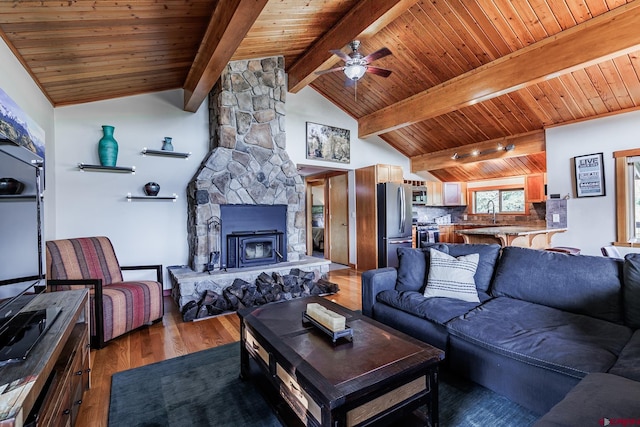 9 Los Ranchitos Dr, Durango, CO 81301 - living room featuring a ceiling fan, light wood finished floors, and wooden ceiling