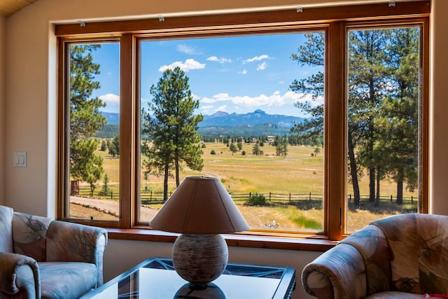 2415 Echo Canyon Ranch Ln, Pagosa Springs, CO 81147 - living area featuring a mountain view, healthy amount of natural light, and a view of rural / pastoral area