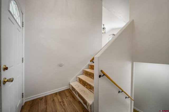 268 Forest Lakes Dr, Bayfield, CO 81122 - stairs with baseboards and wood finished floors