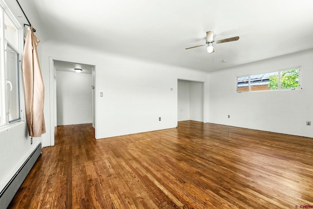 111 E 31st St, Durango, CO 81301 - empty room with a baseboard radiator, wood finished floors, and a ceiling fan