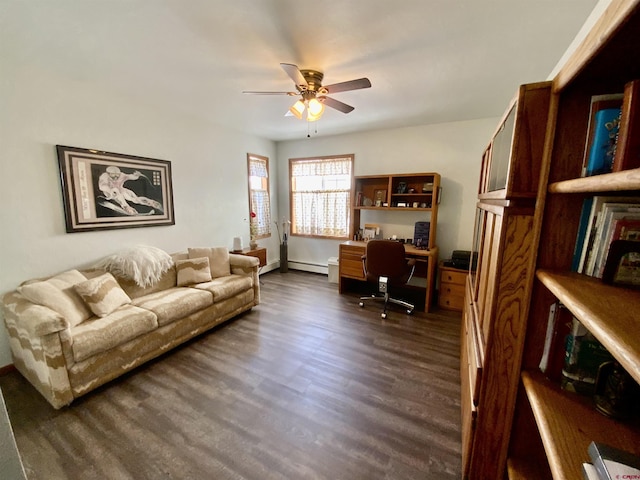 37480 US Highway 50 Unit 4, Gunnison, CO 81230 - office area featuring ceiling fan, dark wood-style flooring, and a baseboard heating unit