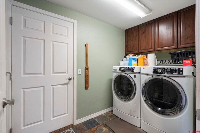 21 Tierra Verde Dr, Durango, CO 81301 - washroom with cabinet space, dark stone finish floors, and washer and clothes dryer