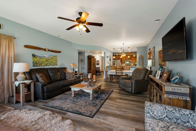 21 Tierra Verde Dr, Durango, CO 81301 - living area featuring dark wood-type flooring and ceiling fan