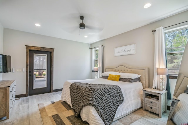 791 Antelope Ave, Pagosa Springs, CO 81147 - bedroom featuring multiple windows, access to outside, light wood-type flooring, recessed lighting, and ceiling fan