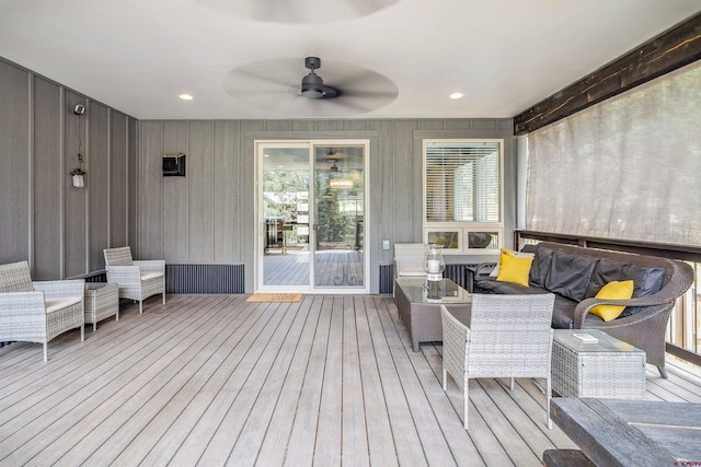 791 Antelope Ave, Pagosa Springs, CO 81147 - wooden deck with a ceiling fan and outdoor lounge area