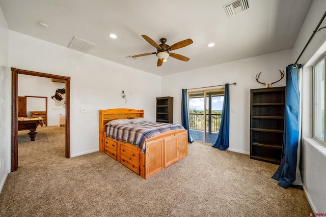 27420 Rd P.2, Dolores, CO 81323 - bedroom with light carpet, access to outside, recessed lighting, a ceiling fan, and billiards