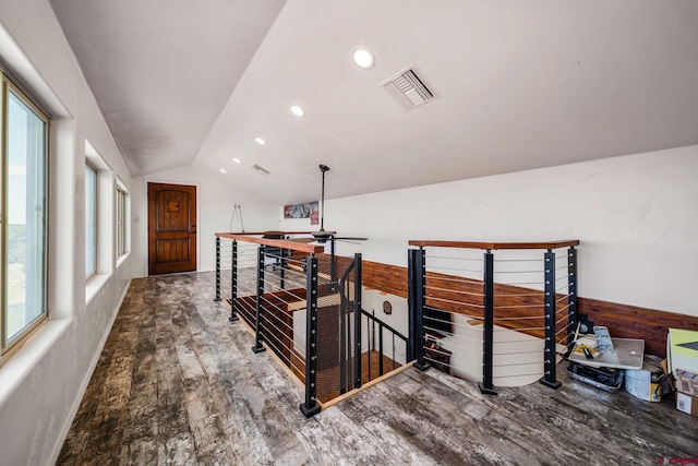 27420 Rd P.2, Dolores, CO 81323 - corridor featuring wood finished floors, lofted ceiling, an upstairs landing, healthy amount of natural light, and recessed lighting