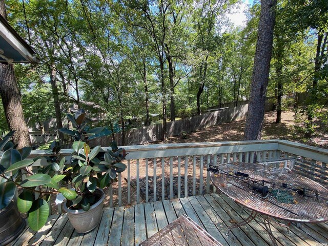 wooden deck featuring a fenced backyard