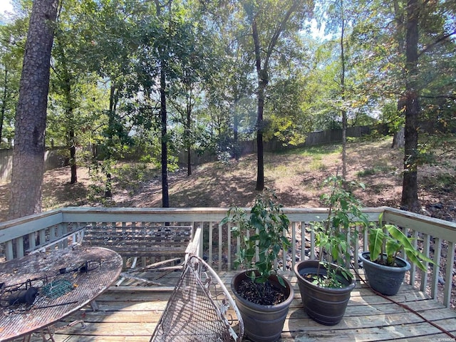 wooden terrace featuring fence