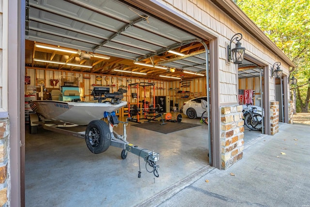 garage with a garage door opener