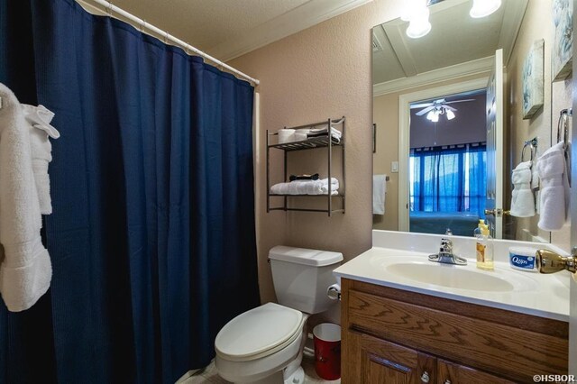 1745 Thornton Ferry Rd, Hot Springs, AR 71913 - full bathroom featuring vanity, ornamental molding, a textured wall, and toilet
