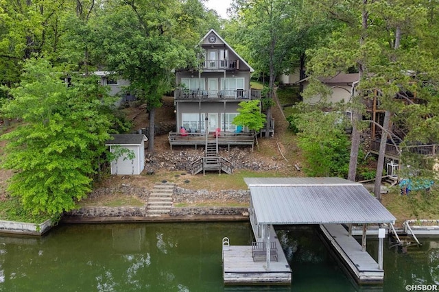 1745 Thornton Ferry Rd, Hot Springs, AR 71913 - view of dock featuring a balcony, stairs, and a water view