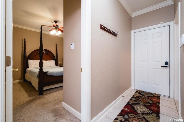 1745 Thornton Ferry Rd, Hot Springs, AR 71913 - interior space with light tile patterned floors, baseboards, a ceiling fan, and ornamental molding